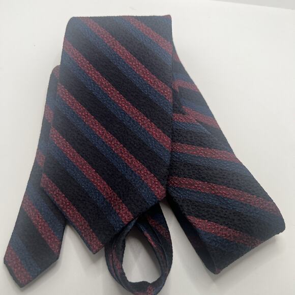 CERRUTI Men's 100% Silk Necktie TEXTURED Designer Striped Black Burgundy Blue EX - Picture 7 of 8